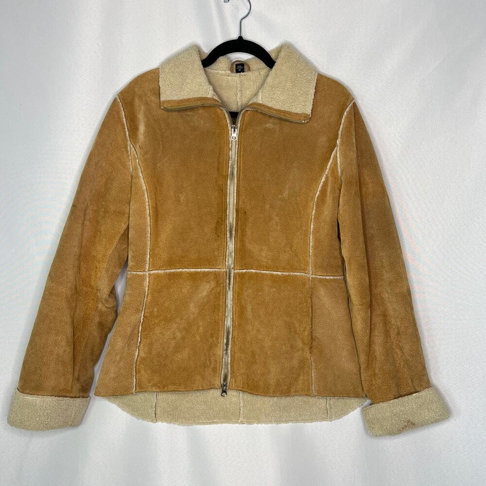 EMC Brown Leather Suede Zip Fur Lined Jacket Size Medium